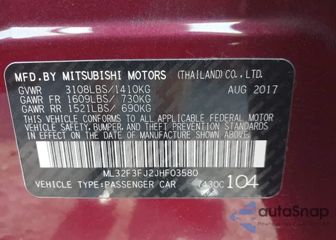 2018 Mitsubishi Mirage G4 Es z USA, uszkodzony, nr VIN ML32F3FJ2JHF03580
